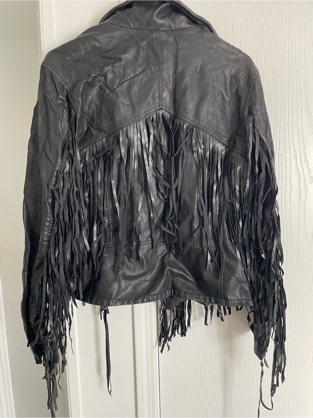 Black Leather Fringe Moto Jacket by Unbranded - Picture 4 of 12